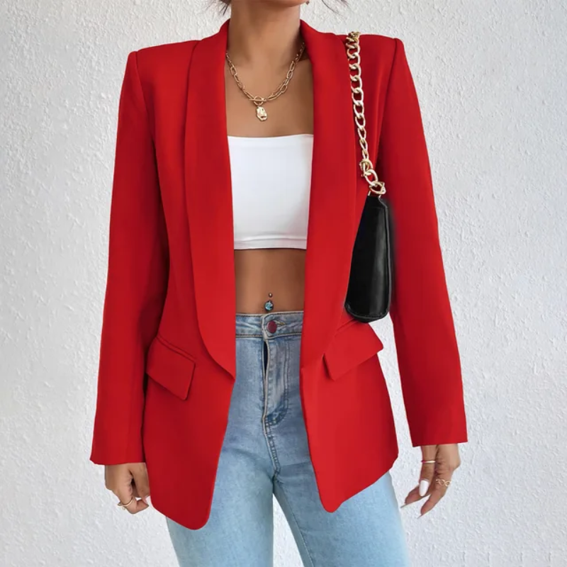 Feliora - Dames Open-Front Blazer, Lange Mouw, Getailleerde Pasvorm, Casual Chic