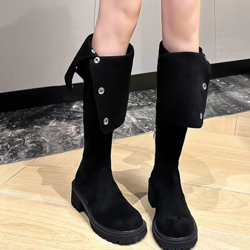 Moda Hoge Laarzen – Dameslaarzen met Gesp en Decoratieve Knopen