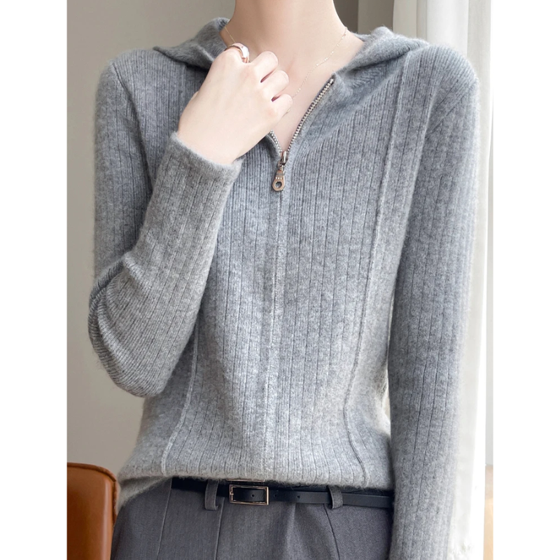 Moda Dames Vest met Rits - Slim Fit Gebreid Met Capuchon