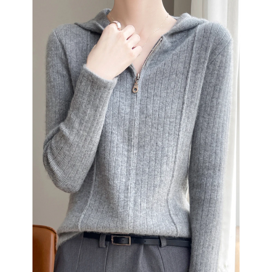 Moda Dames Vest met Rits - Slim Fit Gebreid Met Capuchon