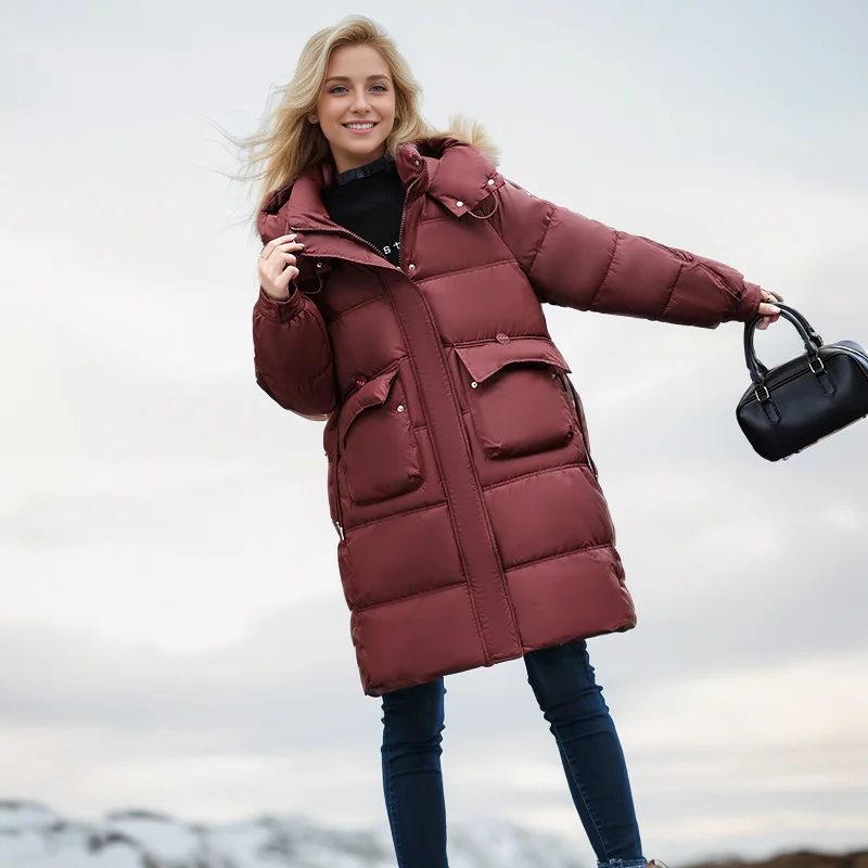 Moda Lange Winterjas Dames - Warme Jas Met Hoge Kraag En Grote Zakken