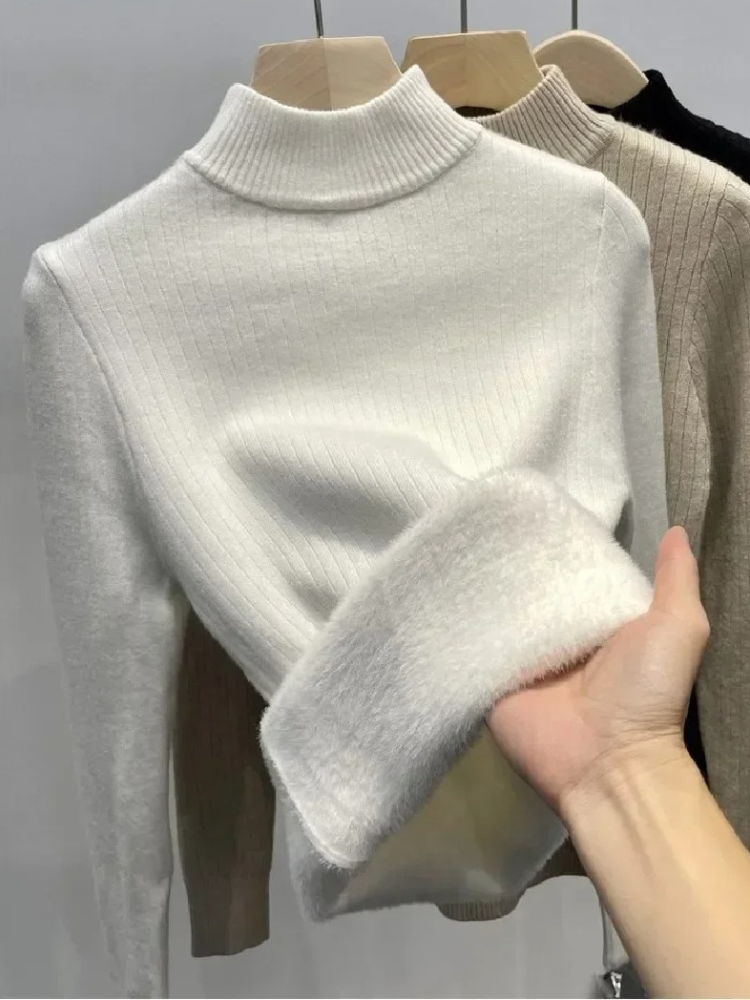 Moda Dames Coltrui - Thermische Ribgebreide Trui - Warm Gevoerd - Coltrui Dames