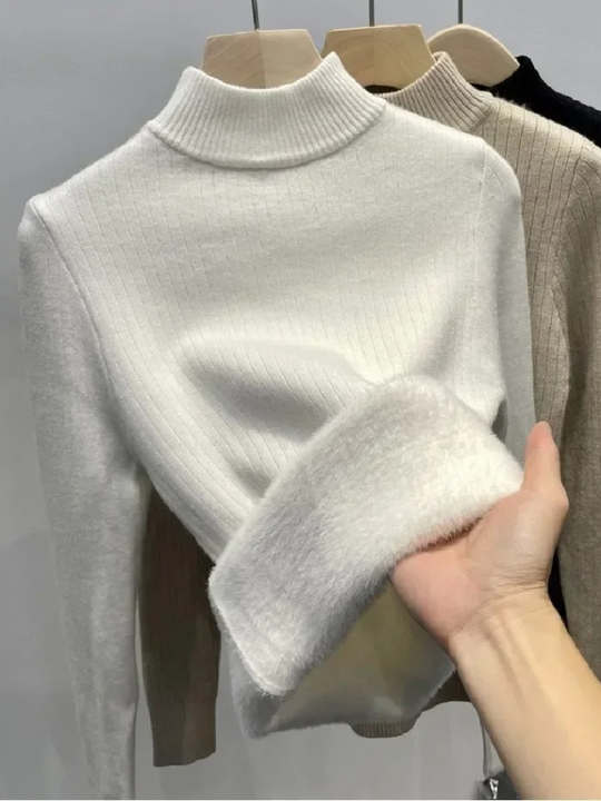 Moda Dames Coltrui - Thermische Ribgebreide Trui - Warm Gevoerd - Coltrui Dames