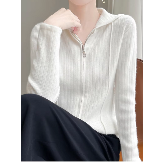 Moda Dames Vest met Rits - Slim Fit Gebreid Met Capuchon