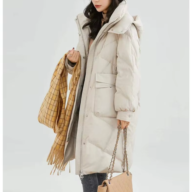 Moda Puffer Jas Dames - Lang, Met Capuchon, Gewatteerde Winterjas