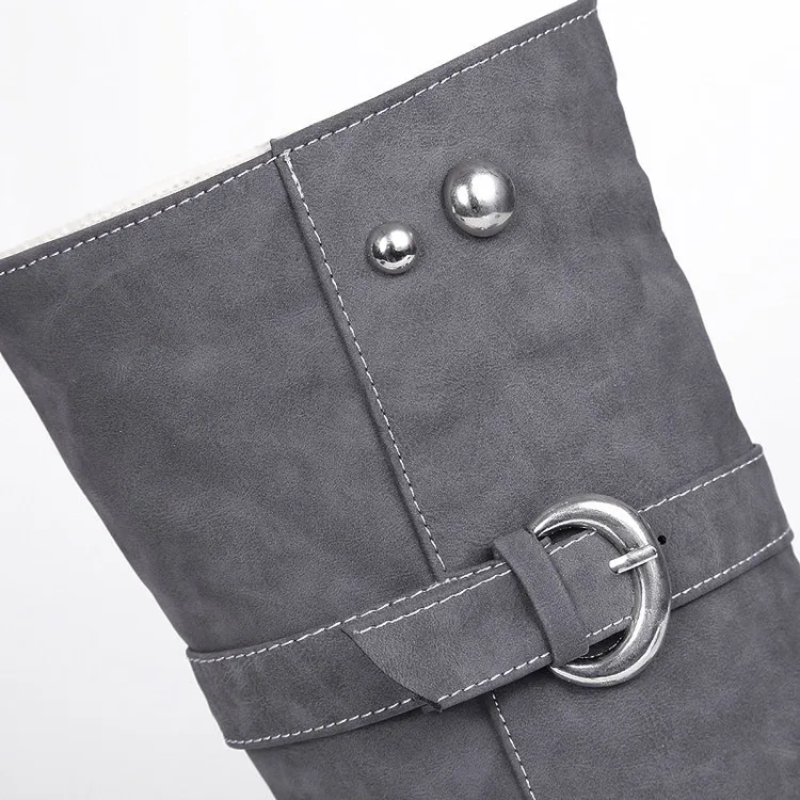Moda Dames Kniehoge Laarzen met Gesp en Middelhoge Hak – Elegante Hoge Laarzen