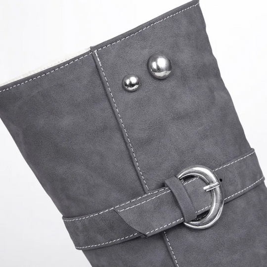 Moda Dames Kniehoge Laarzen met Gesp en Middelhoge Hak – Elegante Hoge Laarzen