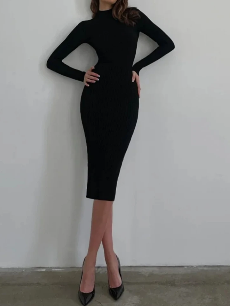 Rokrijk - Slim Fit Gebreide Jurk met Coltrui en Nauwsluitend Silhouet, Gebreide Dames Jurks