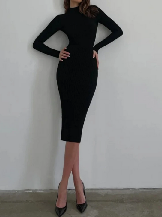 Rokrijk - Slim Fit Gebreide Jurk met Coltrui en Nauwsluitend Silhouet, Gebreide Dames Jurks