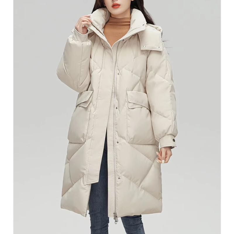 Moda Puffer Jas Dames - Lang, Met Capuchon, Gewatteerde Winterjas
