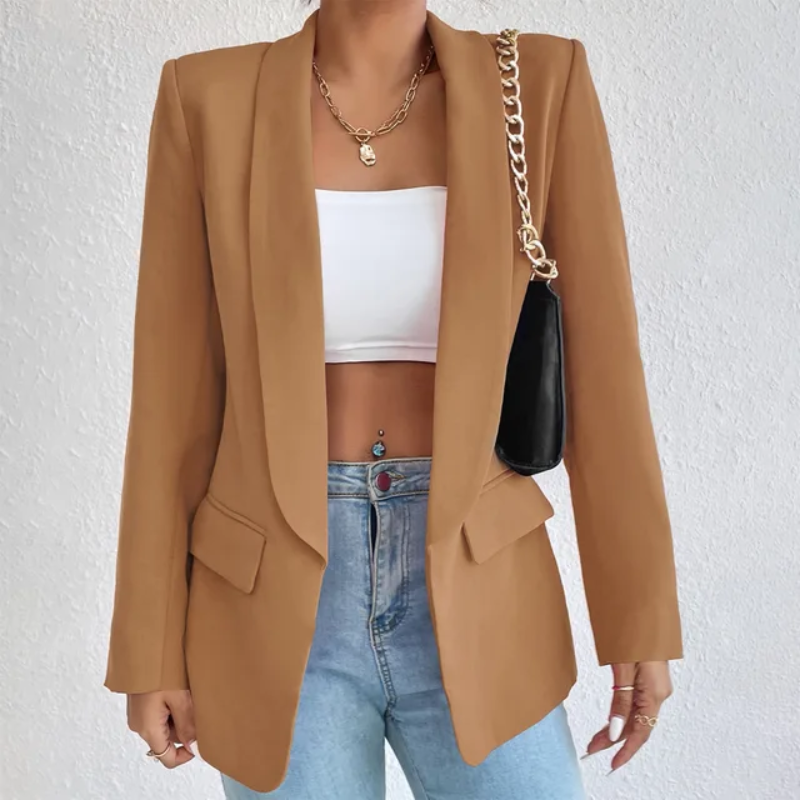 Feliora - Dames Open-Front Blazer, Lange Mouw, Getailleerde Pasvorm, Casual Chic