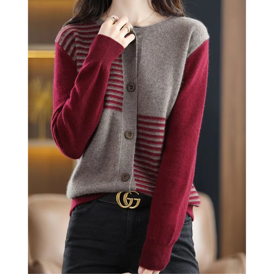 Moda Gebreid Vest Dames - Nauwsluitend Vest met Knopen en Subtiel Patroon