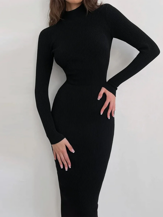 Rokrijk - Slim Fit Gebreide Jurk met Coltrui en Nauwsluitend Silhouet, Gebreide Dames Jurks