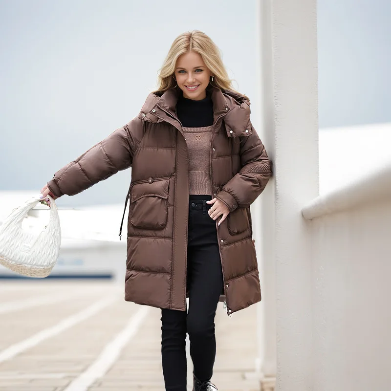 Moda Lange Winterjas Dames - Warme Jas Met Hoge Kraag En Grote Zakken