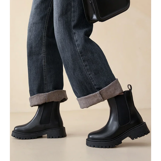 Solatia - Dames Chelsea Boots van Leer met Elastische Zijkanten