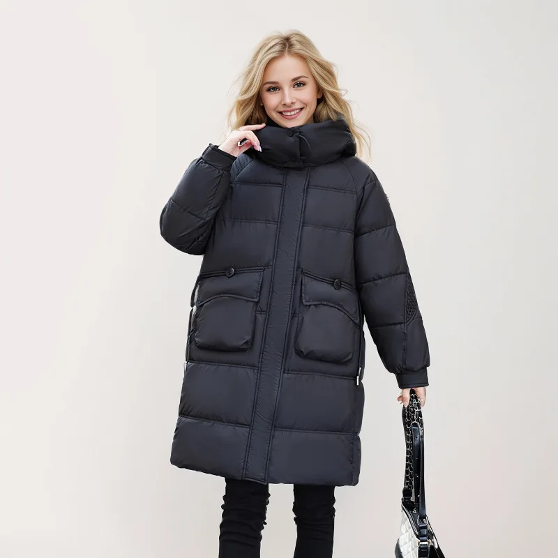 Moda Lange Winterjas Dames - Warme Jas Met Hoge Kraag En Grote Zakken