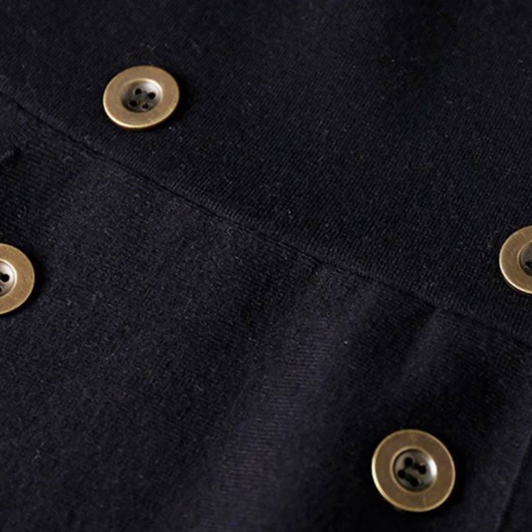 Fijndraa - Elegante Gebreide Jurk in Wikkelstijl met Knoopdetails, Lange Mouwen, Gebreide Dames Jurks