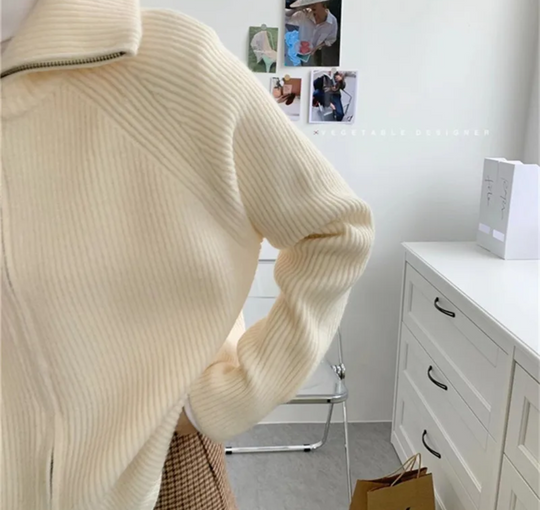 Moda Dames Vest met Rits - Geribd Gebreid Met Hoge Hals