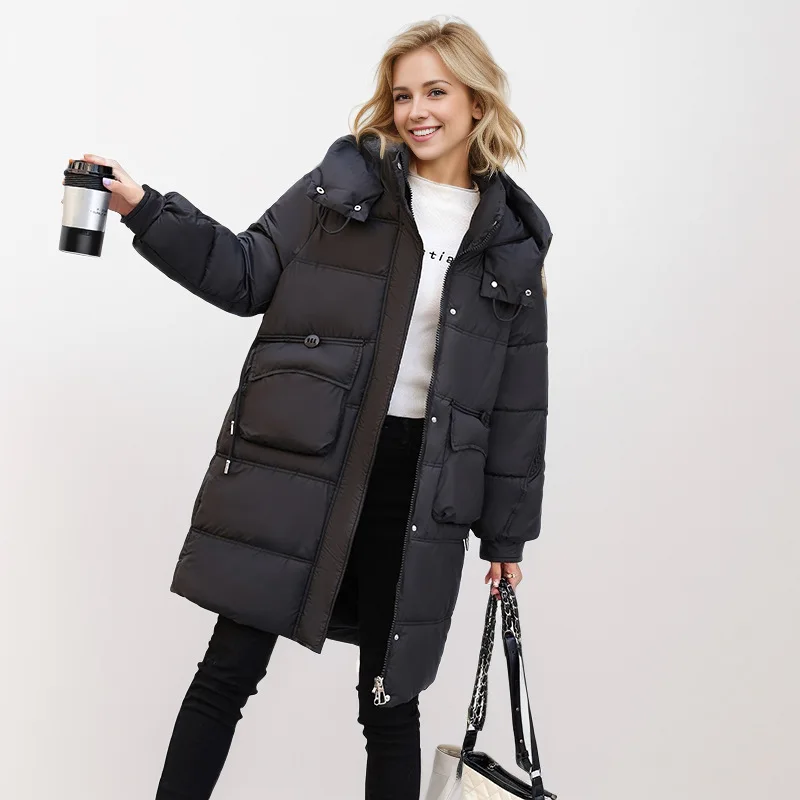 Moda Lange Winterjas Dames - Warme Jas Met Hoge Kraag En Grote Zakken