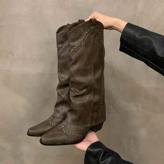 Stapel - Trendy Western Laarzen met Puntige Neus & Lage Hak - Cowboy Laarzen Dames