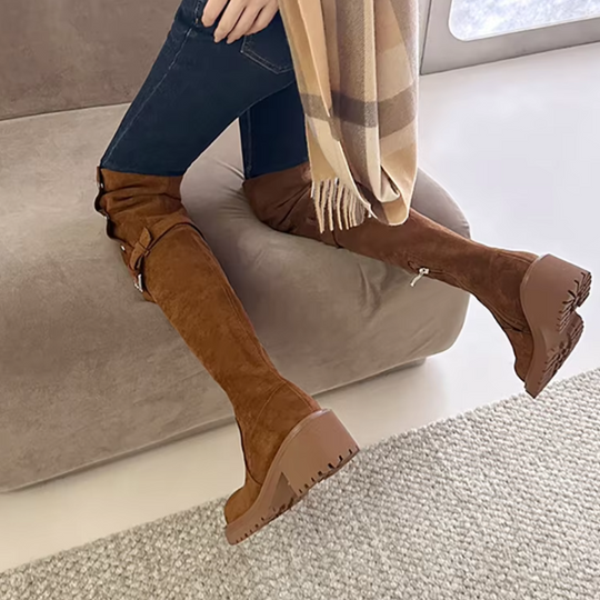 Moda Hoge Laarzen – Dameslaarzen met Gesp en Decoratieve Knopen