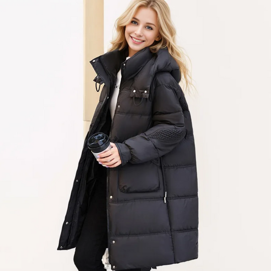Moda Lange Winterjas Dames - Warme Jas Met Hoge Kraag En Grote Zakken