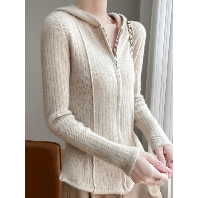 Moda Dames Vest met Rits - Slim Fit Gebreid Met Capuchon