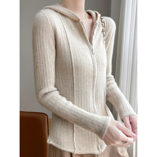 Moda Dames Vest met Rits - Slim Fit Gebreid Met Capuchon