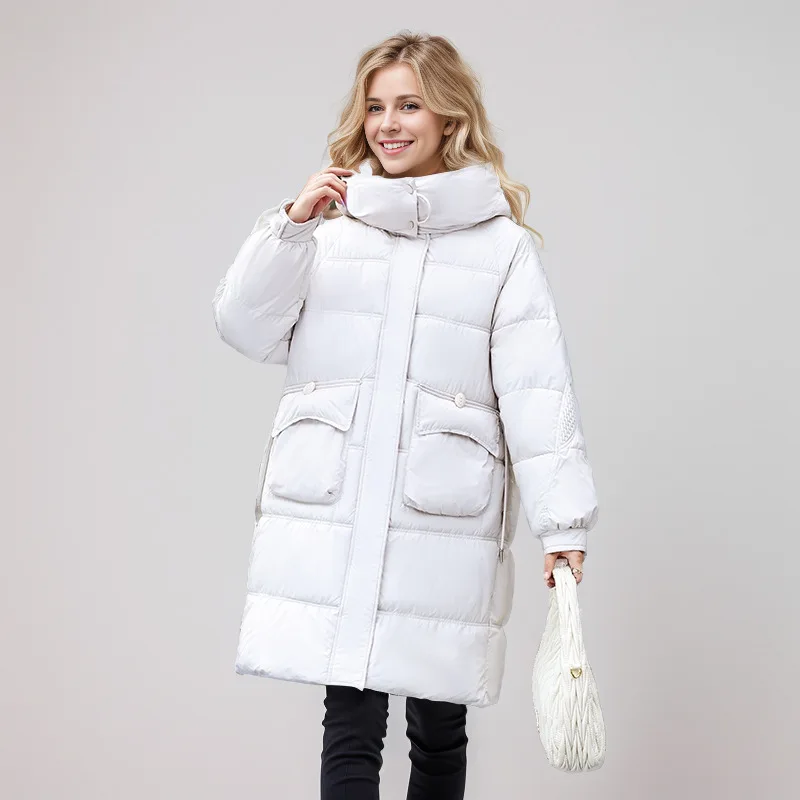 Moda Lange Winterjas Dames - Warme Jas Met Hoge Kraag En Grote Zakken