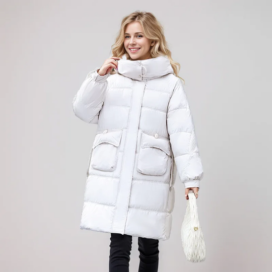 Moda Lange Winterjas Dames - Warme Jas Met Hoge Kraag En Grote Zakken