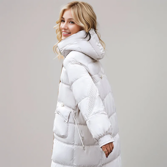 Moda Lange Winterjas Dames - Warme Jas Met Hoge Kraag En Grote Zakken