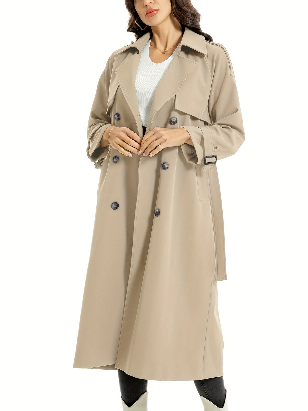 Coativa - Dames Lange Dubbelrijige Trenchcoat