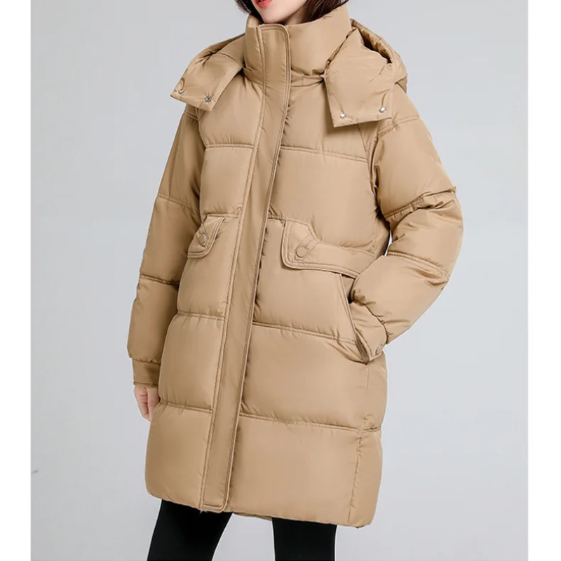 Zantora - Gewatteerde Jas Dames, Lang Puffer Model met Capuchon, Rits en Zakken