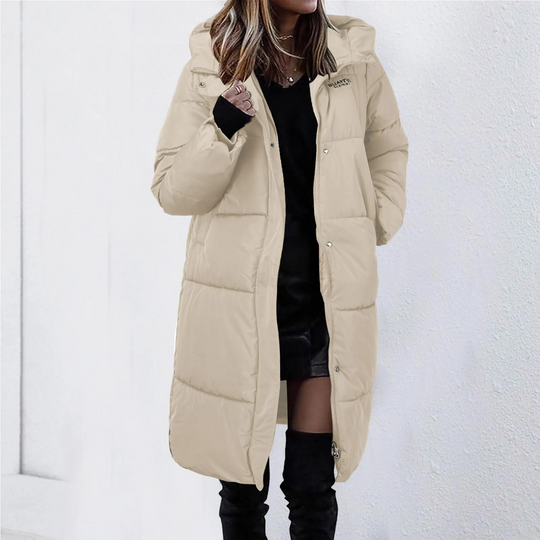 Moda Lange Winterjas Dames - Elegante Gewatteerde Jas Met Capuchon En Rits