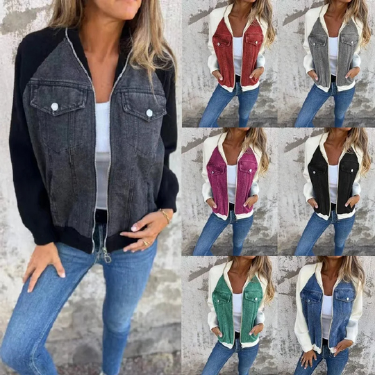 Calvion - Bomberjack Dames Denimlook Jasje Met Zakdetails en Comfortabele Pasvorm
