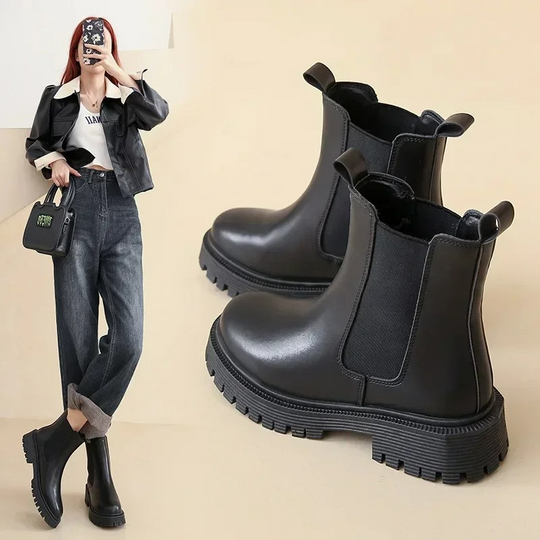 Solatia - Dames Chelsea Boots van Leer met Elastische Zijkanten