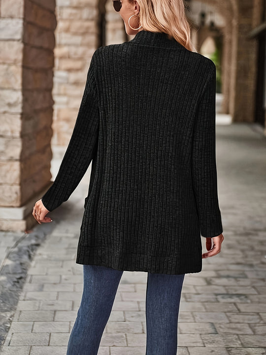 Solvena - Dames Gebreide Cardigan - Open Voorzijde Lange Mouw Geribbelde Trui met Zakken