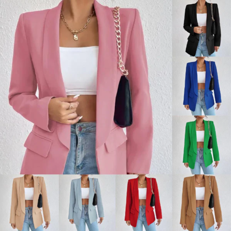 Feliora - Dames Open-Front Blazer, Lange Mouw, Getailleerde Pasvorm, Casual Chic