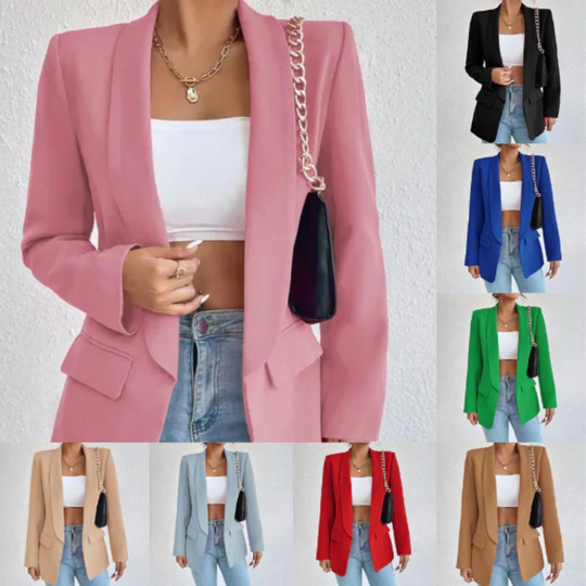 Feliora - Dames Open-Front Blazer, Lange Mouw, Getailleerde Pasvorm, Casual Chic
