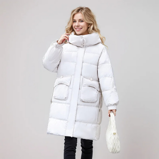 Moda Lange Winterjas Dames - Warme Jas Met Hoge Kraag En Grote Zakken