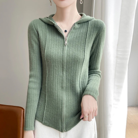 Moda Dames Vest met Rits - Slim Fit Gebreid Met Capuchon