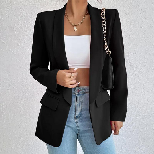Feliora - Dames Open-Front Blazer, Lange Mouw, Getailleerde Pasvorm, Casual Chic