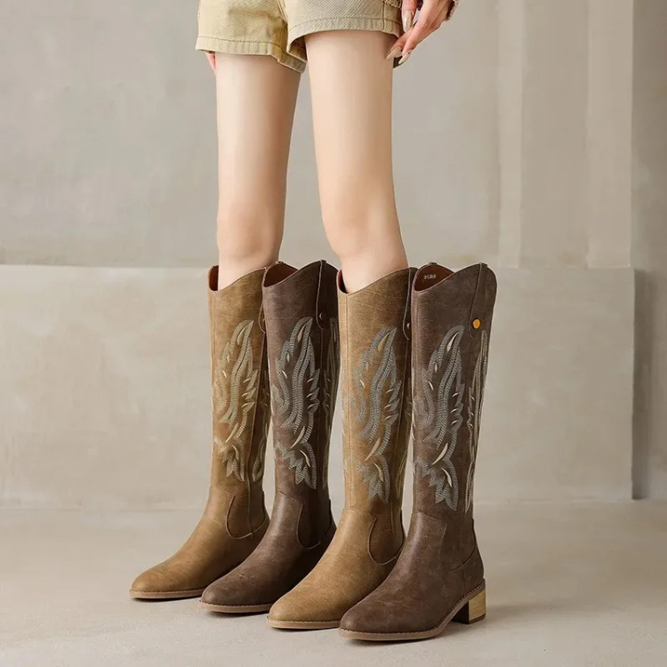 Weelde - Elegante Kniehoge Western Laarzen met Lage Hak - Cowboy Laarzen Dames