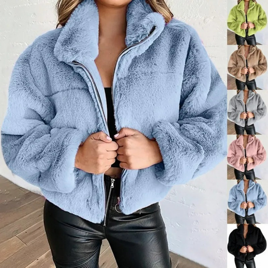 Morvell - Modieuze Teddy Jas Dames - Korte Winterjas met Rits en Kraag