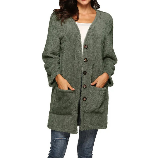 Moda Fleece Vesten Dames Met Knoopsluiting En Zakken - Veelzijdige Casual Jas