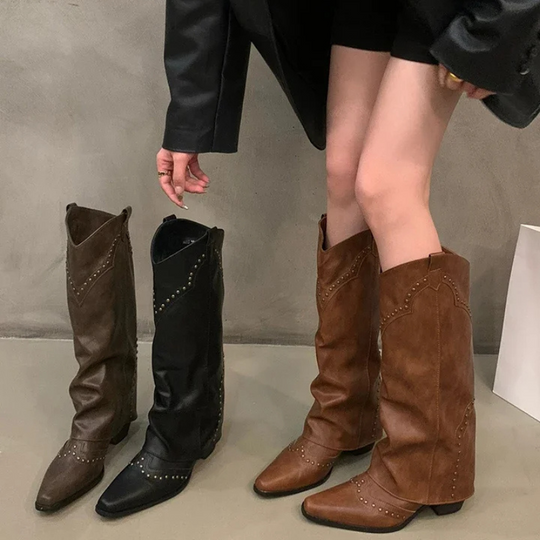 Stapel - Trendy Western Laarzen met Puntige Neus & Lage Hak - Cowboy Laarzen Dames