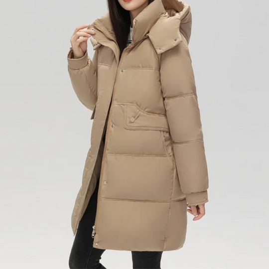 Zantora - Gewatteerde Jas Dames, Lang Puffer Model met Capuchon, Rits en Zakken