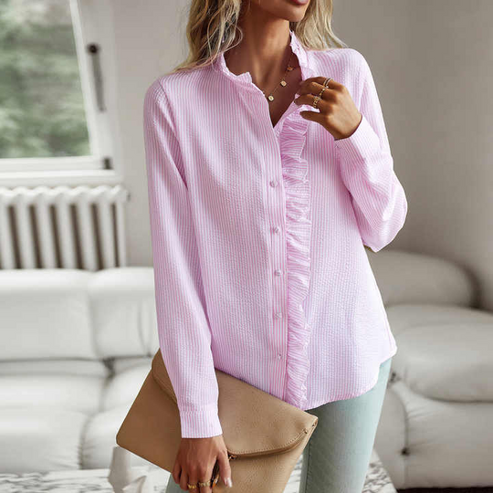 Miravin - Dames Blouse met Knoopsluiting en Ruches