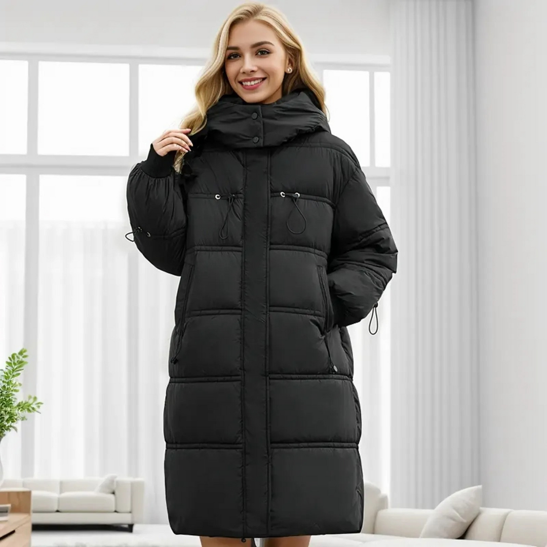 Moda Puffer Jas Dames - Lange Gewatteerde Winterjas met Verstelbare Capuchon