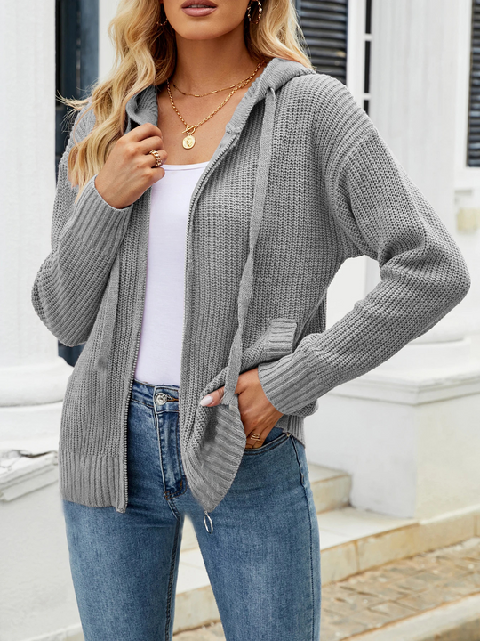 Moda Dames Vest met Rits - Gebreid Met Capuchon en Zakken